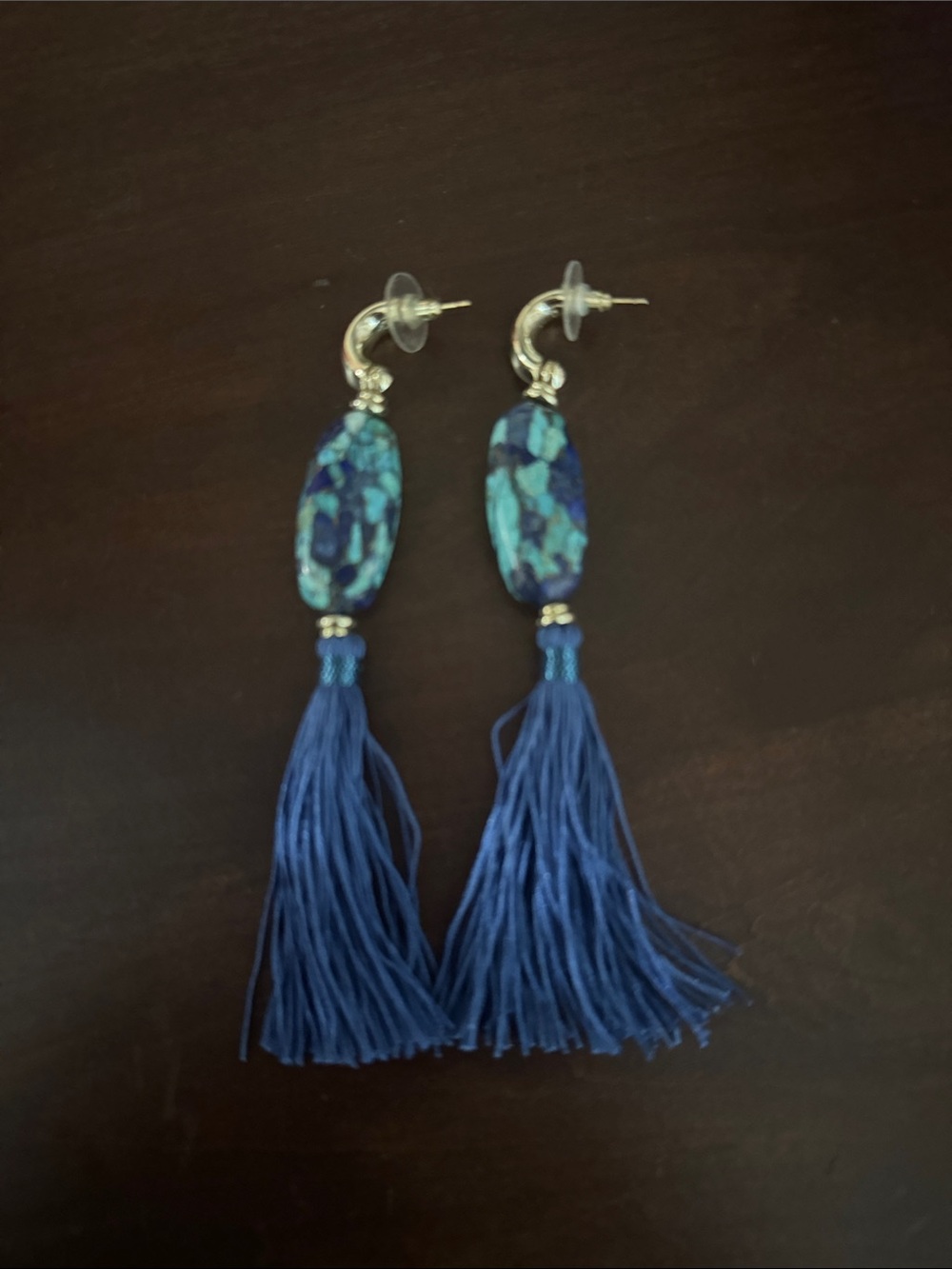 Kendra Scott Blue Marbled Stone Tassel Drop Earrings